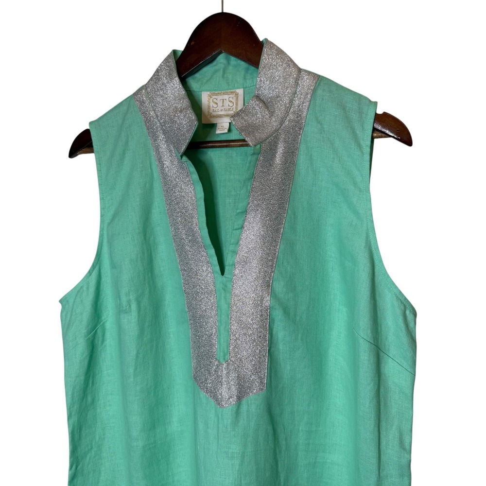 Sail To Sable Linen Tunic Mini Dress STS Resort Wear Preppy Size XL - Picture 2 of 6